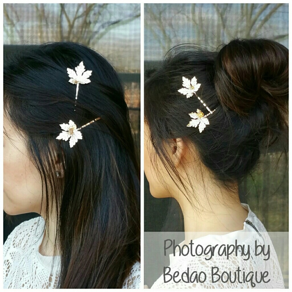 Silver Maple Leaves Wedding Bridesmaid Bobby Pins